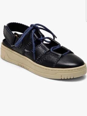 Free People Navy Leather Lace-Up Platform Sandal with Cream Sole